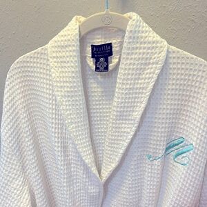Seville Collection White Waffle Spa Robe Pockets Monogrammed M Women's One Size